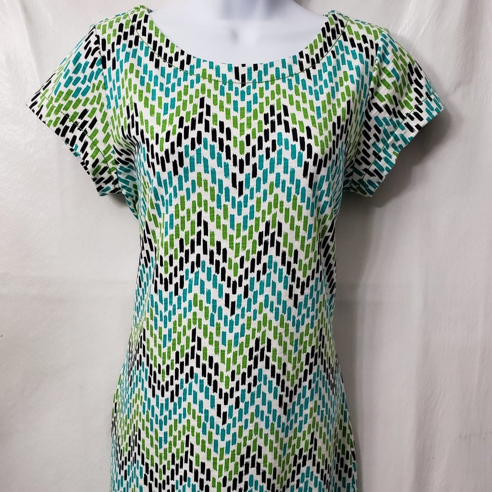 Hatley Mosaic Shift Dress S Short Sleeve Zipper Cotton Green Swim Beach Cruise